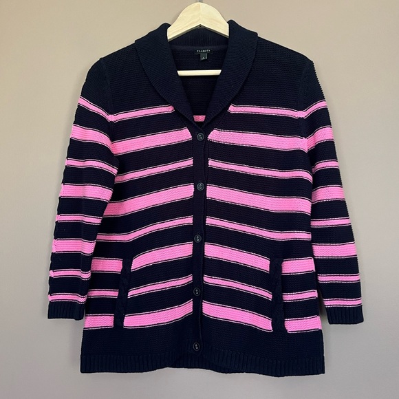 Talbots Sweaters - {Talbots} Shawl Collar Striped Cardigan Sweater in Pink & Navy - Womens Large